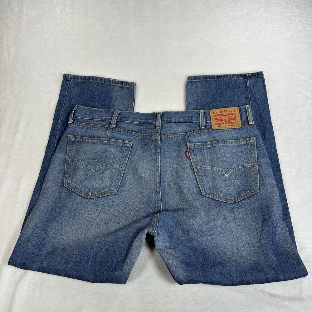 Levis 505 Regular Fit Jeans Mens 40x30 Blue Light Wash Straight‎ Leg Denim Pants